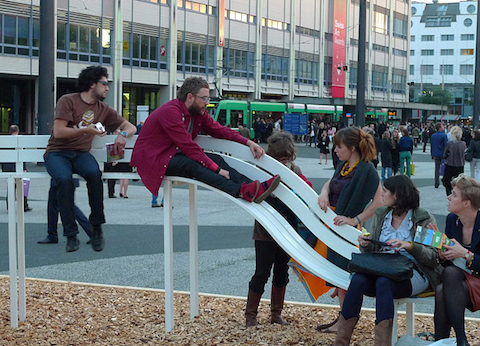A bench and slide, great for families and hipsters.