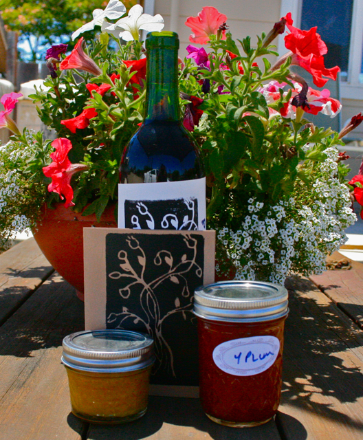 Schnaar brought fruit wine, jam, chutney, and a homemade card for the host of a plum harvest. Photo by Maria Grusauskas