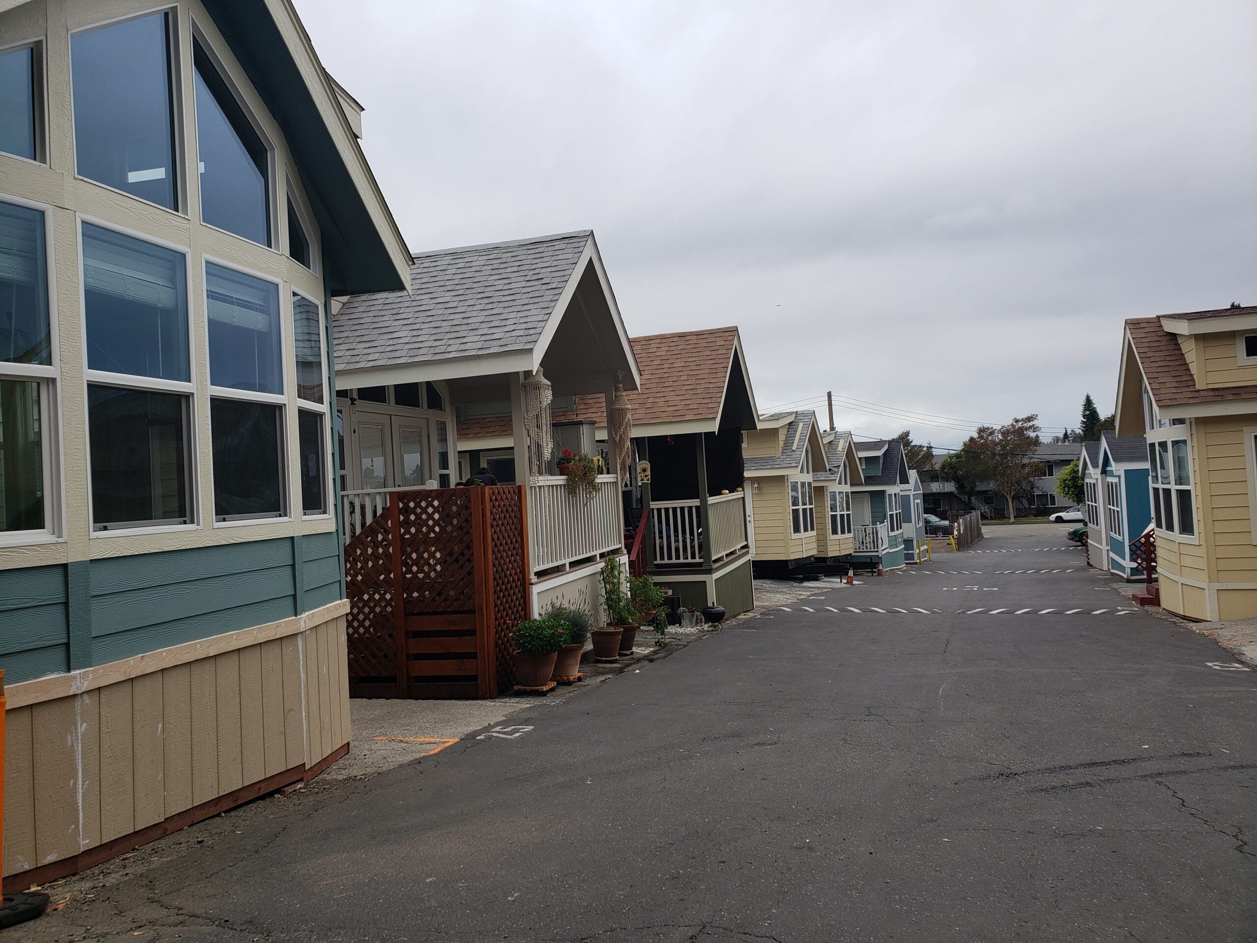 Park model homes in a tiny house village.
