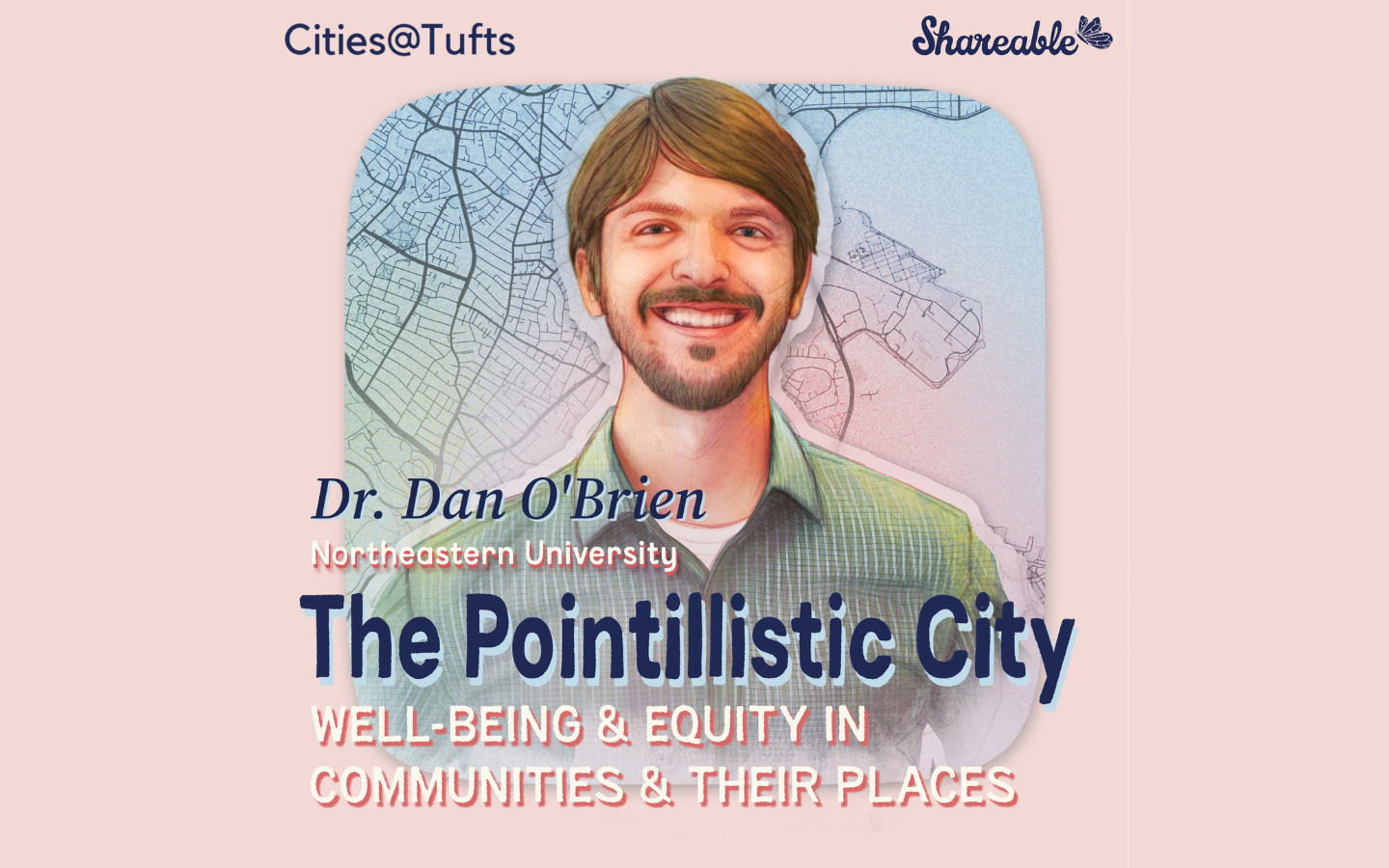 Illustration of presenter Dan O'Brien for his talk, the Pointillistic City