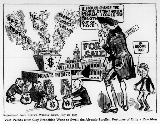 vinatage political cartoon about private interests 